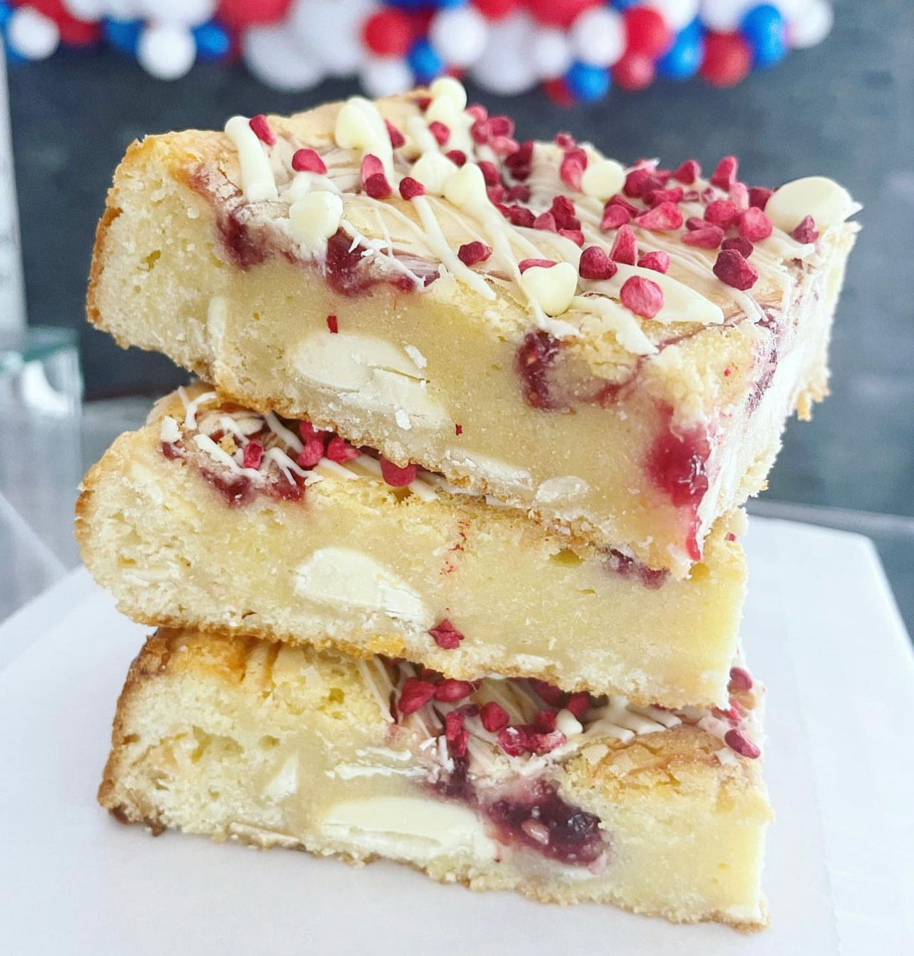 Raspberry & White Chocolate Blondie